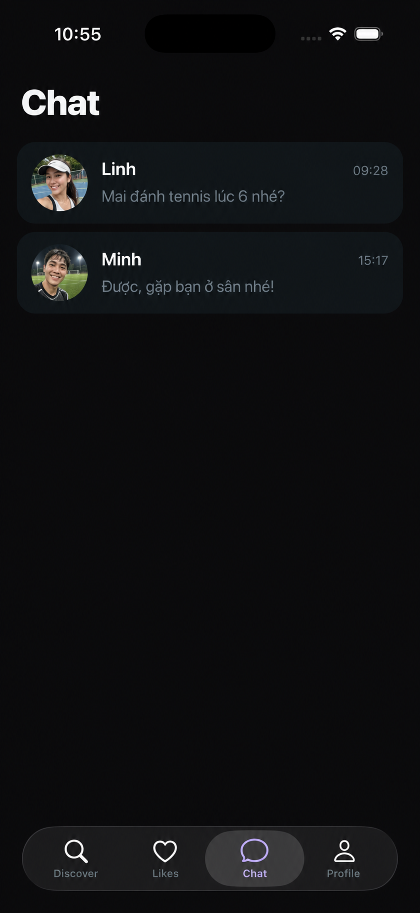 Futkui chat screen with a tennis plan